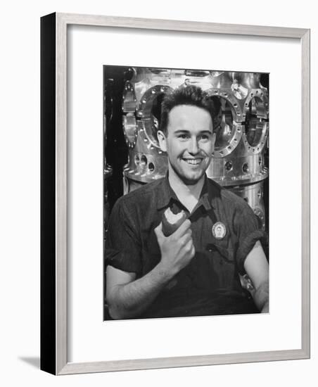 Ed Walsh, a Defense Worker, Taking a Break on the Assembly Line-null-Framed Photographic Print