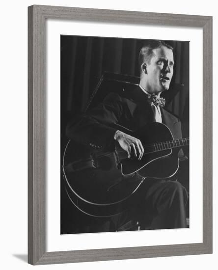 Eddie Condon Playing His Quitar During Jazz Concert at Town Hall-Gjon Mili-Framed Premium Photographic Print