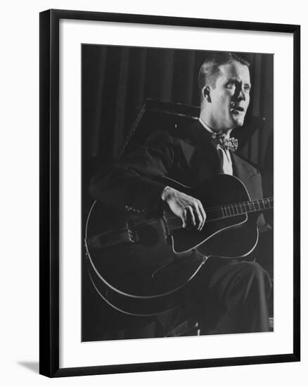 Eddie Condon Playing His Quitar During Jazz Concert at Town Hall-Gjon Mili-Framed Premium Photographic Print
