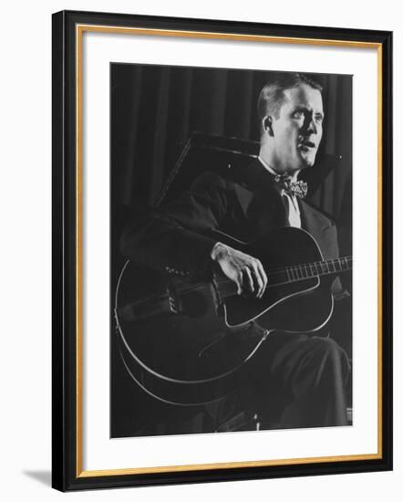 Eddie Condon Playing His Quitar During Jazz Concert at Town Hall-Gjon Mili-Framed Premium Photographic Print