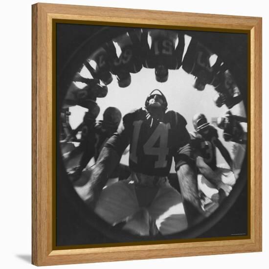 Eddie Lebaron of the Washington Redskins Huddling with His Teammates During a Game-Hank Walker-Framed Premier Image Canvas