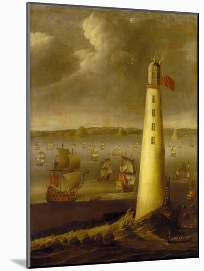 Eddystone Lighthouse, off the Coast of Devon (England). Oil on Canvas, circa 1708, by Isaac Sailmak-Isaac Sailmaker-Mounted Giclee Print