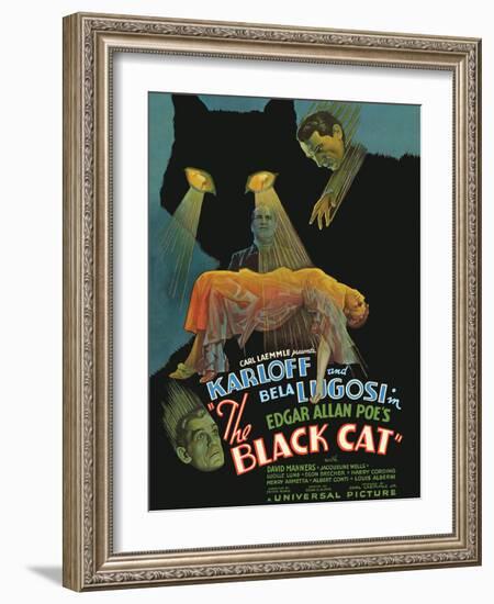 Edgar Allan Poe’s The Black Cat - Starring Boris Karloff, Bela Lugosi, Vintage Movie Poster, 1934-Pacifica Island Art-Framed Art Print