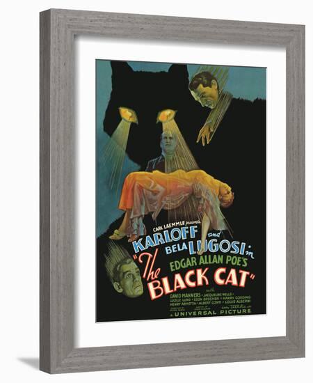 Edgar Allan Poe’s The Black Cat - Starring Boris Karloff, Bela Lugosi, Vintage Movie Poster, 1934-Pacifica Island Art-Framed Art Print