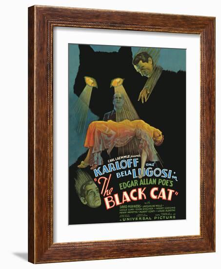 Edgar Allan Poe’s The Black Cat - Starring Boris Karloff, Bela Lugosi, Vintage Movie Poster, 1934-Pacifica Island Art-Framed Art Print