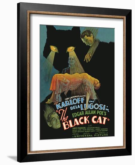 Edgar Allan Poe’s The Black Cat - Starring Boris Karloff, Bela Lugosi, Vintage Movie Poster, 1934-Pacifica Island Art-Framed Art Print