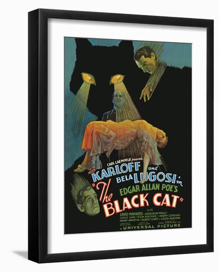 Edgar Allan Poe’s The Black Cat - Starring Boris Karloff, Bela Lugosi, Vintage Movie Poster, 1934-Pacifica Island Art-Framed Art Print