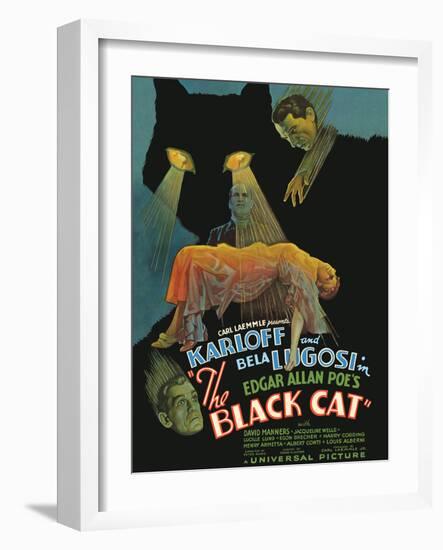 Edgar Allan Poe’s The Black Cat - Starring Boris Karloff, Bela Lugosi, Vintage Movie Poster, 1934-Pacifica Island Art-Framed Art Print