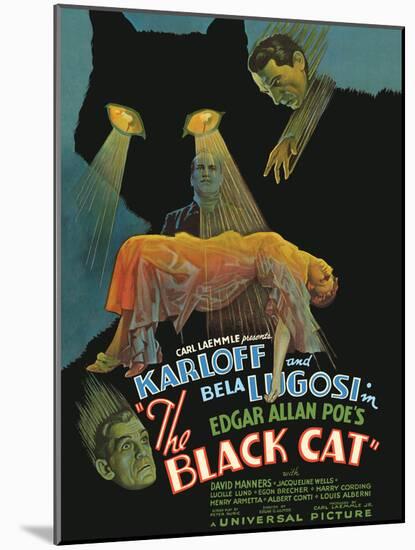 Edgar Allan Poe’s The Black Cat - Starring Boris Karloff, Bela Lugosi, Vintage Movie Poster, 1934-Pacifica Island Art-Mounted Art Print