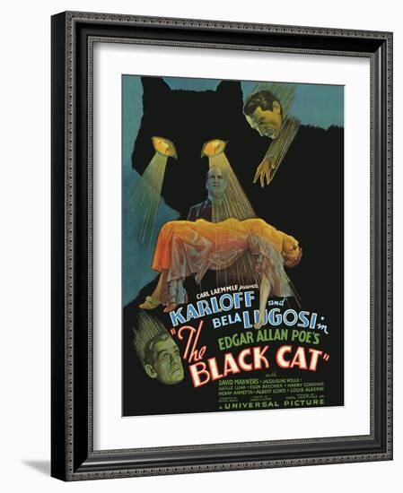 Edgar Allan Poe’s The Black Cat - Starring Boris Karloff, Bela Lugosi, Vintage Movie Poster, 1934-Pacifica Island Art-Framed Art Print