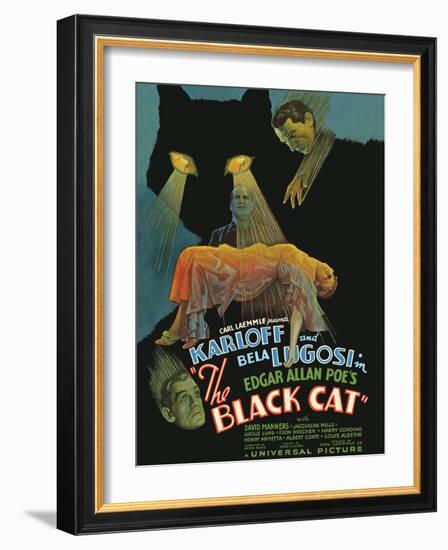 Edgar Allan Poe’s The Black Cat - Starring Boris Karloff, Bela Lugosi, Vintage Movie Poster, 1934-Pacifica Island Art-Framed Art Print