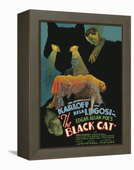 Edgar Allan Poe’s The Black Cat - Starring Boris Karloff, Bela Lugosi, Vintage Movie Poster, 1934-Pacifica Island Art-Framed Stretched Canvas