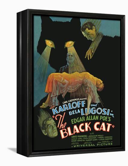 Edgar Allan Poe’s The Black Cat - Starring Boris Karloff, Bela Lugosi, Vintage Movie Poster, 1934-Pacifica Island Art-Framed Stretched Canvas