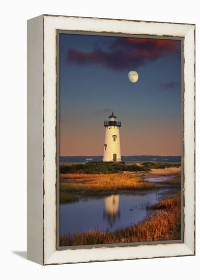 Edgartown Lighthouse at Dusk with the Moon Rising Behind-Jon Hicks-Framed Premier Image Canvas