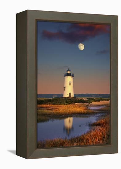 Edgartown Lighthouse at Dusk with the Moon Rising Behind-Jon Hicks-Framed Premier Image Canvas