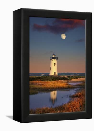 Edgartown Lighthouse at Dusk with the Moon Rising Behind-Jon Hicks-Framed Premier Image Canvas