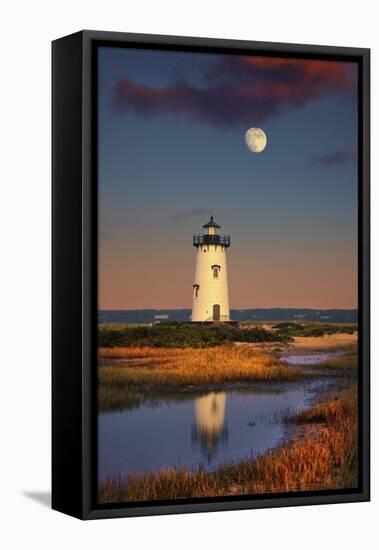 Edgartown Lighthouse at Dusk with the Moon Rising Behind-Jon Hicks-Framed Premier Image Canvas