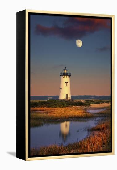 Edgartown Lighthouse at Dusk with the Moon Rising Behind-Jon Hicks-Framed Premier Image Canvas