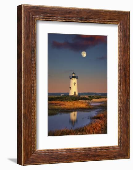 Edgartown Lighthouse at Dusk with the Moon Rising Behind-Jon Hicks-Framed Photographic Print