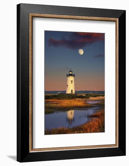 Edgartown Lighthouse at Dusk with the Moon Rising Behind-Jon Hicks-Framed Photographic Print