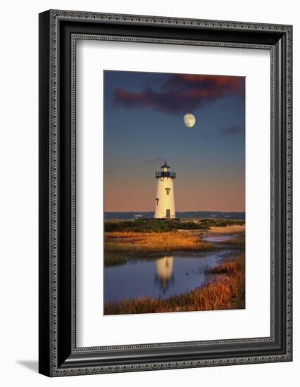 Edgartown Lighthouse at Dusk with the Moon Rising Behind-Jon Hicks-Framed Photographic Print