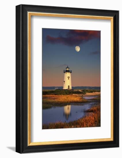 Edgartown Lighthouse at Dusk with the Moon Rising Behind-Jon Hicks-Framed Photographic Print