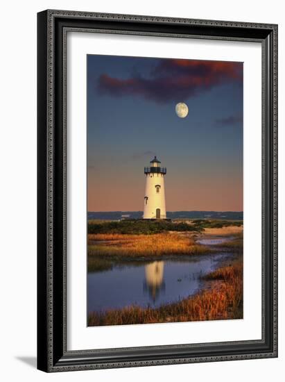 Edgartown Lighthouse at Dusk with the Moon Rising Behind-Jon Hicks-Framed Photographic Print