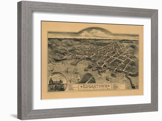 Edgartown, Massachusetts - Panoramic Map-Lantern Press-Framed Art Print