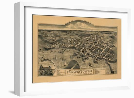 Edgartown, Massachusetts - Panoramic Map-Lantern Press-Framed Art Print