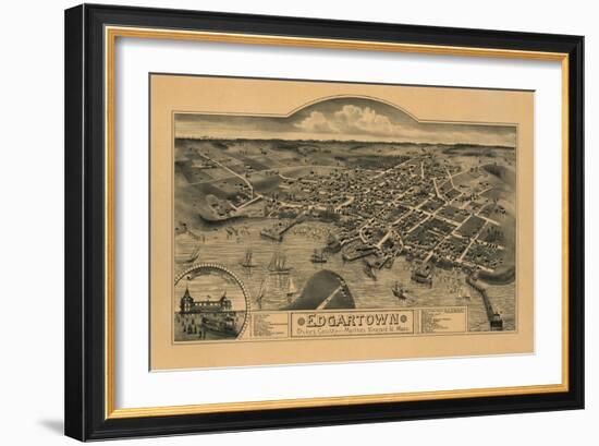 Edgartown, Massachusetts - Panoramic Map-Lantern Press-Framed Art Print