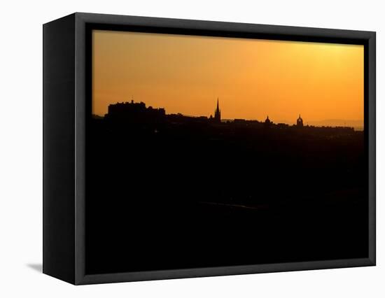 Edinburgh castle and city skyline at sunset, Scotland-AdventureArt-Framed Premier Image Canvas