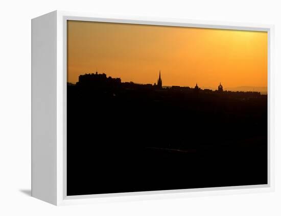 Edinburgh castle and city skyline at sunset, Scotland-AdventureArt-Framed Premier Image Canvas