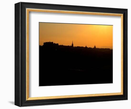 Edinburgh castle and city skyline at sunset, Scotland-AdventureArt-Framed Photographic Print