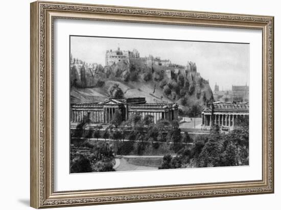 Edinburgh Castle and National Gallery, Edinburgh, Early 20th Century-null-Framed Giclee Print