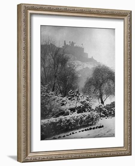 Edinburgh Castle in the Snow, from Princes Street Gardens, Scotland, 1924-1926-W Reid-Framed Giclee Print