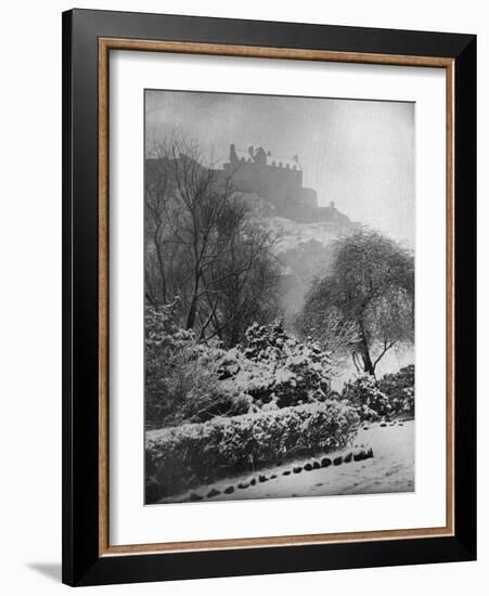 Edinburgh Castle in the Snow, from Princes Street Gardens, Scotland, 1924-1926-W Reid-Framed Giclee Print