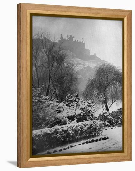 Edinburgh Castle in the Snow, from Princes Street Gardens, Scotland, 1924-1926-W Reid-Framed Premier Image Canvas