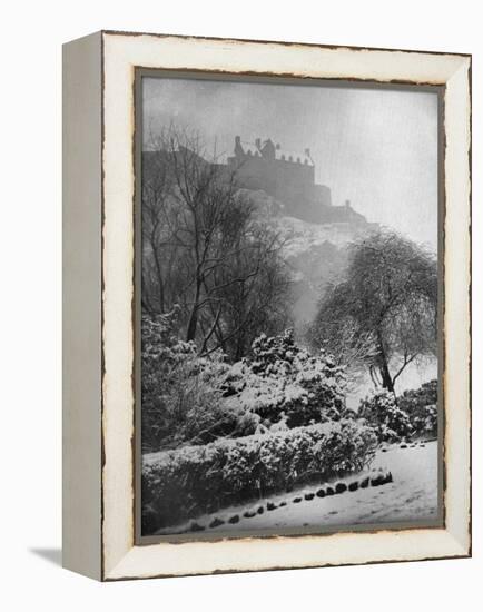 Edinburgh Castle in the Snow, from Princes Street Gardens, Scotland, 1924-1926-W Reid-Framed Premier Image Canvas