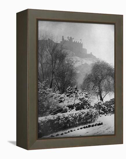 Edinburgh Castle in the Snow, from Princes Street Gardens, Scotland, 1924-1926-W Reid-Framed Premier Image Canvas