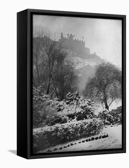 Edinburgh Castle in the Snow, from Princes Street Gardens, Scotland, 1924-1926-W Reid-Framed Premier Image Canvas