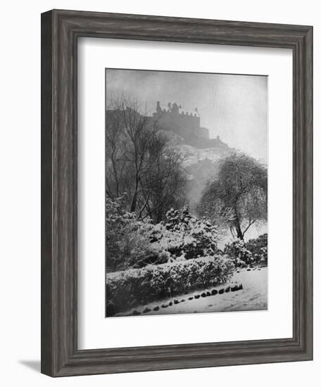 Edinburgh Castle in the Snow, from Princes Street Gardens, Scotland, 1924-1926-W Reid-Framed Giclee Print