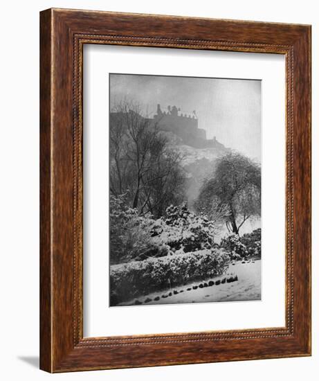 Edinburgh Castle in the Snow, from Princes Street Gardens, Scotland, 1924-1926-W Reid-Framed Giclee Print