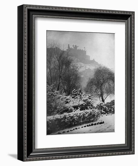 Edinburgh Castle in the Snow, from Princes Street Gardens, Scotland, 1924-1926-W Reid-Framed Giclee Print