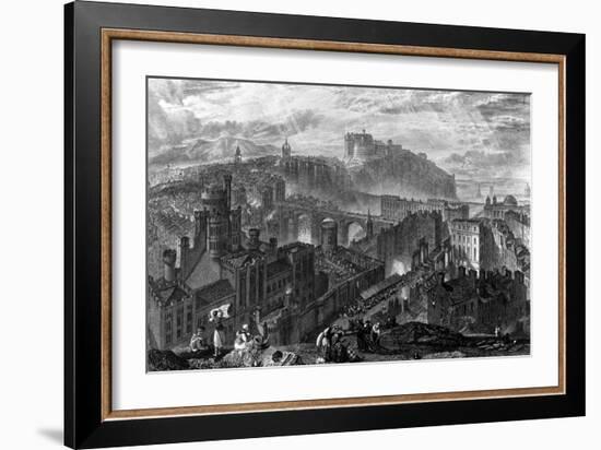 Edinburgh from the Calton Hill, Engraved by George Cooke, 1820-J. M. W. Turner-Framed Giclee Print