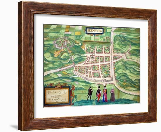 Edinburgh Map, from "Civitates Orbis Terrarum" by Georg Braun and Frans Hogenberg circa 1572-1617-Joris Hoefnagel-Framed Giclee Print