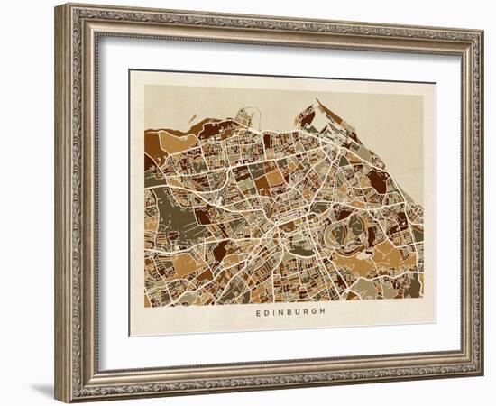 Edinburgh Street Map-Michael Tompsett-Framed Art Print