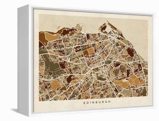 Edinburgh Street Map-Michael Tompsett-Framed Stretched Canvas