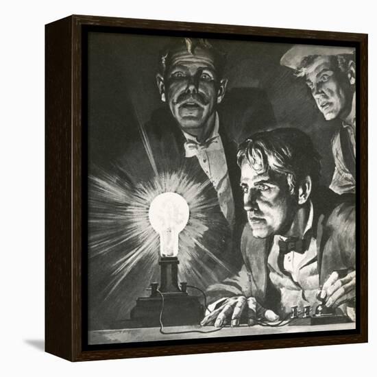 Edison's Experimentation with Light Bulbs-English School-Framed Premier Image Canvas