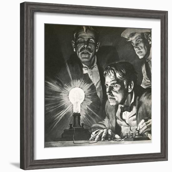 Edison's Experimentation with Light Bulbs-English School-Framed Giclee Print