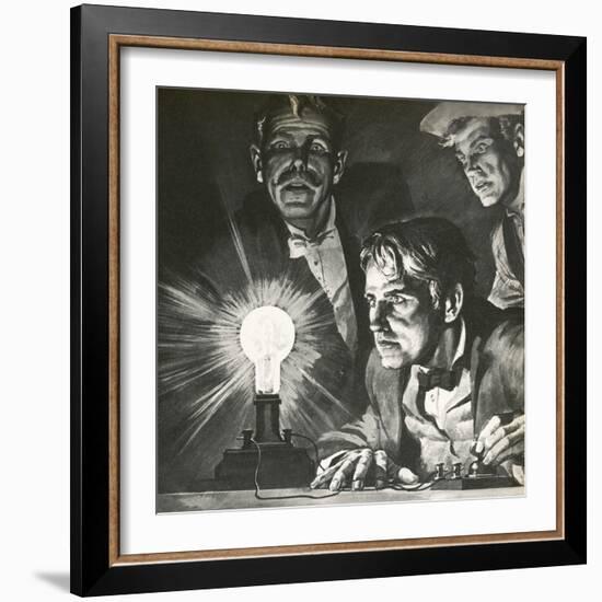 Edison's Experimentation with Light Bulbs-English School-Framed Giclee Print